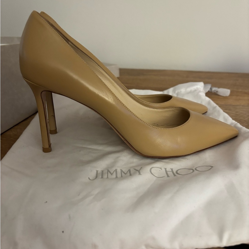 Jimmy Choo Nude Romy 85 Leather Heels